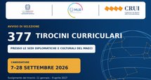 377 Tirocini nelle Sedi Diplomatiche: Terzo Bando 2026 MAECI-MUR-CRUI